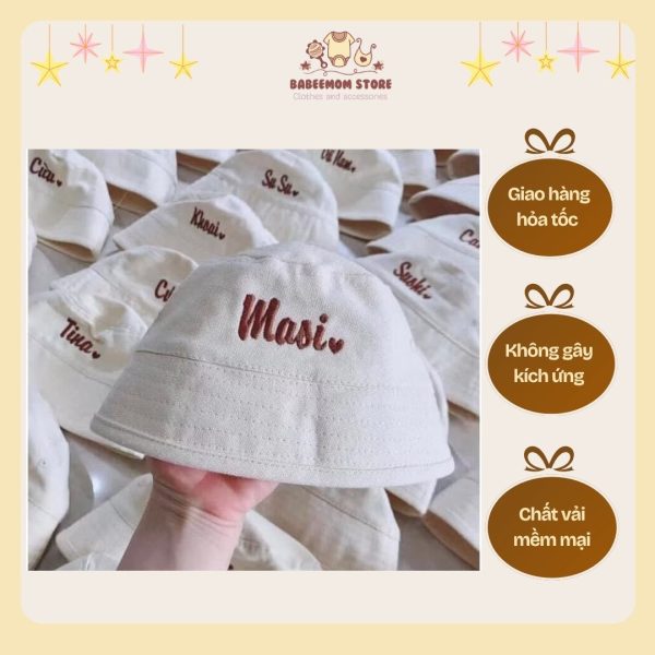 Mũ thêu tên màu trắng