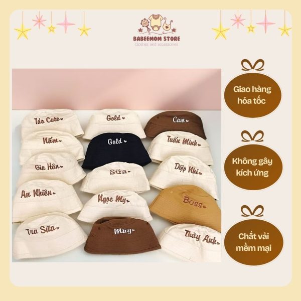 Mũ thêu tên theo yêu cầu cho bé