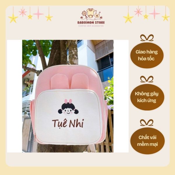 Balo thêu tên cho bé màu hồng