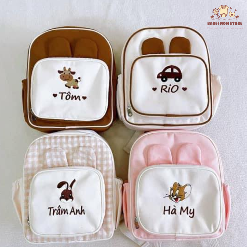 Balo mẫu giáo thêu tên cho bé trai bé gái, nhỏ gọn đi học