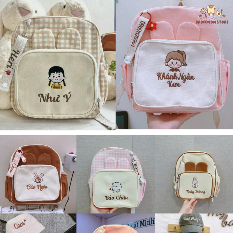Các mẫu balo thêu tên cho bé gái: unicorn, công chúa, hoa lá